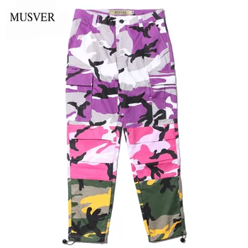 MUSVER Farve Blok Camouflage Cargo Bukser Mænd 2018 Hip Hop Casual CamoPatchwork Bukser Fashion Streetwear Joggere Sweatpants
