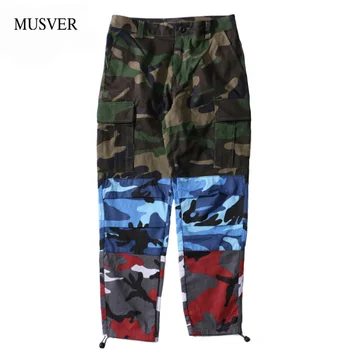 MUSVER Farve Blok Camouflage Cargo Bukser Mænd 2018 Hip Hop Casual CamoPatchwork Bukser Fashion Streetwear Joggere Sweatpants