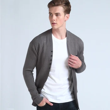 Mwxsd Mærke 2018 Hot Sell Midt - Lang længde Herre Solid Sweater Cardigan Grøft Mandlige Casual Efteråret ren farve cardigan sweater