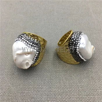 MY0304 Imiteret Perle Shell Ringe,ferskvandsperler Bredt Rent Guld Farve Ringe til kvinder