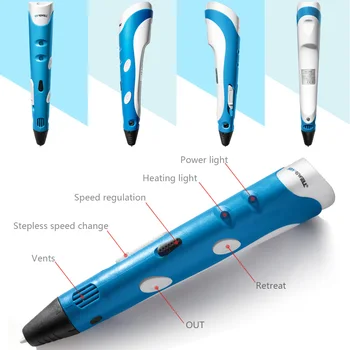 Myriwell 3d-pen + 10 Farve * 5m ABS filament(50 m),3 d pen 3d-model,Kreative 3d-print pen,Bedste Gave til Børn kreative,pen-3d
