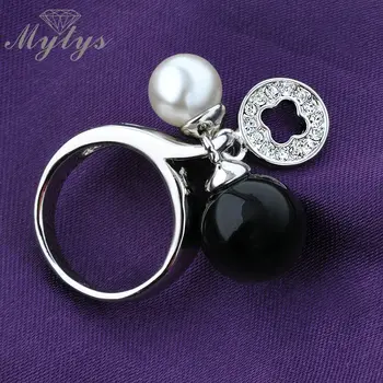 Mytys 2018 Mode Gave Smykker Ringe Til Kvinder, med Sorte og Hvide Perler Kvindelige Ring Dobbelt Perler R1219
