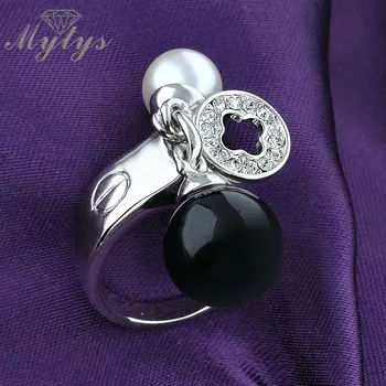 Mytys 2018 Mode Gave Smykker Ringe Til Kvinder, med Sorte og Hvide Perler Kvindelige Ring Dobbelt Perler R1219