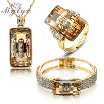 Mytys Bryllup Smykker sæt, røget Høj Kvalitet Krystal Smykker Sæt ring, halskæde og armbånd sæt N405