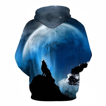 Månen Wolf Hættetrøjer 3D-Mærke Hættetrøjer Mænd, Sweatshirts Mode Pullover Casual Træningsdragt 6XL Kvalitet Cool Jakke Mandlige Trykt Frakker
