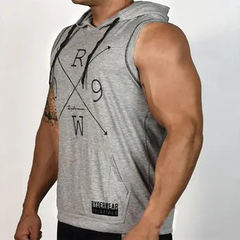 Mænd fitnesscentre Fitness-Bodybuilding Ærmeløse trøjer Mand slank Sweatshirt mandlige Casual mode Hooded vest Brand Sportstøj tøj