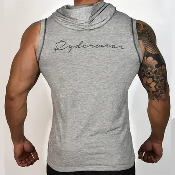Mænd fitnesscentre Fitness-Bodybuilding Ærmeløse trøjer Mand slank Sweatshirt mandlige Casual mode Hooded vest Brand Sportstøj tøj