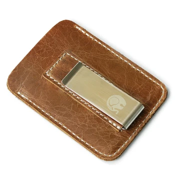 Mænd money clips ægte vintage læder lomme foran klemme for penge indehaveren metal clip penge klip pung med ID-kort Sag