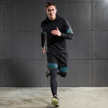 Mænd ' s Komprimering Løb Passer Sport Fire Sæt Udstyr Shirt Jakker, Shorts og Leggings til Løbere Fitness Fitness Tights Sæt