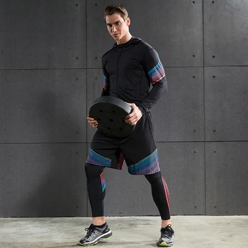 Mænd ' s Komprimering Løb Passer Sport Fire Sæt Udstyr Shirt Jakker, Shorts og Leggings til Løbere Fitness Fitness Tights Sæt