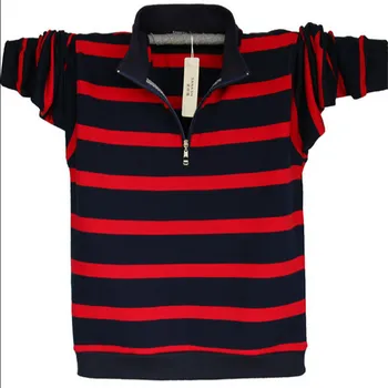 Mænd ' s Langærmet Polo Shirt Plus Size Stribet Stå Krave Bomuld POLO Shirts, Casual Herre Revers Polo 4XL / 5XL A1109