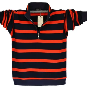 Mænd ' s Langærmet Polo Shirt Plus Size Stribet Stå Krave Bomuld POLO Shirts, Casual Herre Revers Polo 4XL / 5XL A1109