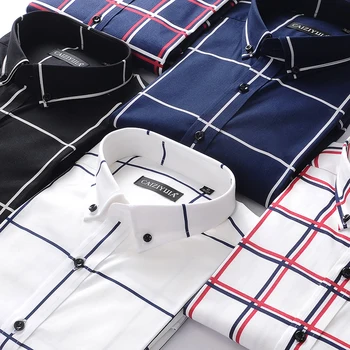 Mænd ' s Long-Sleeve Bold Ind Plaid Button-Down Skjorte Ikke-lomme strygefri Behagelig Blød Bomuld Slim-fit Kjole Skjorte