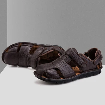 Mænd sandaler 2018 retro sommer sko i ægte læder sandaler mænd beach sandaler høj kvalitet