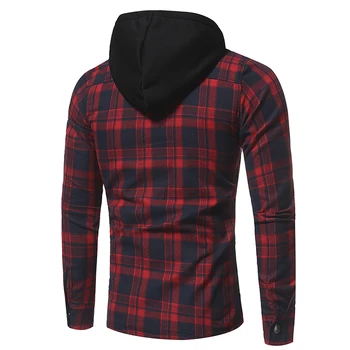 Mænd Shirts 2018 Nye Mode Brand langærmede Flannel Skjorte til Mænd Plaid Skjorter, Casual Camisa Masculina Slim Fit Hætte Shirt Rød