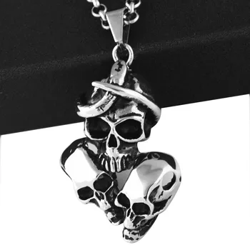 Mænd Sølv sort Gotisk Skull Halskæde,rustfrit stål mode Punk Biker kæde halskæde til kvinder,Sølv halskæde