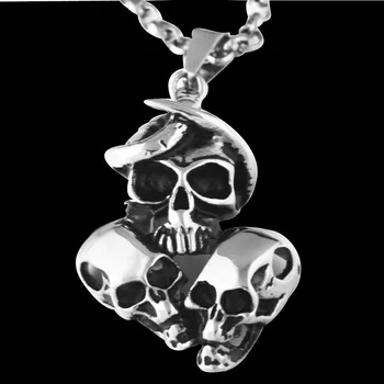 Mænd Sølv sort Gotisk Skull Halskæde,rustfrit stål mode Punk Biker kæde halskæde til kvinder,Sølv halskæde