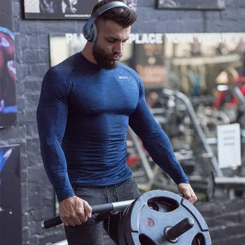 Mænd Tynde Lange ærmer t-shirt Fitnesscentre Bodybuilding Trænings-og Super-elastiske shirts mandlige Motionsløber træning Sportstøj tee toppe tøj