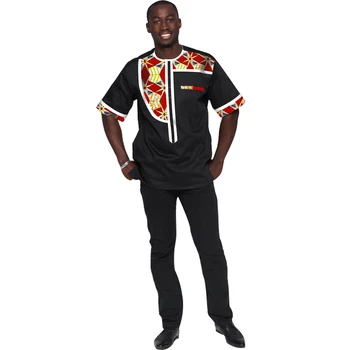 Mænd Tøj Afrikanske patchwork Toppe, Mode Mandlige Dashiki Tøj, Print Og Sort kortærmet Man T-shirt med O-hals Afrika Tøj