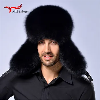 Mænd vinteren pels hat i ægte læder bomer pels hat for mænd øre beskytte vaskebjørn pels hætte, varm, god kvalitet vinter hat M#1
