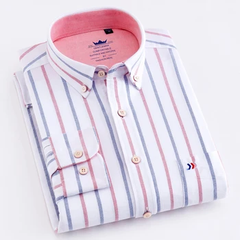 Mænds Bomuld Multi Stribet Oxford Skjorte med Venstre brystlomme Smart Casual Fit Regelmæssig Button-down Kontor Arbejde Shirt