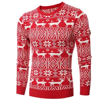Mænds O Hals Hjorte Trykt Sweater Mode Jul Snowflake Sweater, Pullover