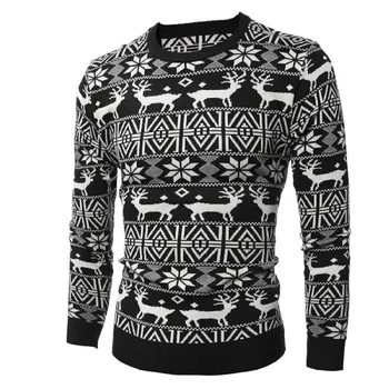 Mænds O Hals Hjorte Trykt Sweater Mode Jul Snowflake Sweater, Pullover
