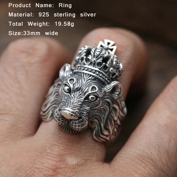 Mænds Ring 925 Sterling Sølv Krone Lion Nye Trendy Finger Fede Dyr Oprindelige Fine Smykker, Luksus Gave til Kæresten Mandlige