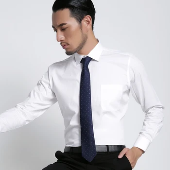 Mænds Rynke-Fri Solid Twill Skjorte Lomme Foran Reversible manchetter Mandlige Business Slim Cut Version Hvidt Arbejde Office-Shirts