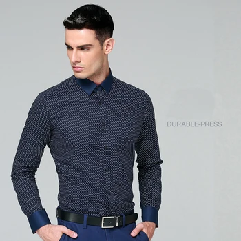 Mænds Shirt 2018 Helt Nye Korean Style Lange Ærmer Business Bomuld prikkede Trøje Casual Business Herre Skjorter Blå