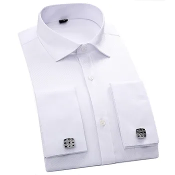 Mænds Skjorter fransk Manchet Blå Hvid Langærmet Business Casual Skjorte Slim Fit Solid Farve fransk Manchetknapper Shirt
