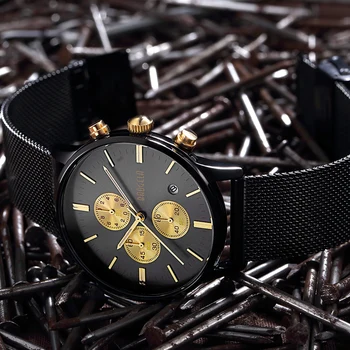 Mænds Ure BAOGELA Fashion Sport kvarts-ur, rustfrit stålnet Mærke mænd ure Multi-funktion Armbåndsur Chronograph