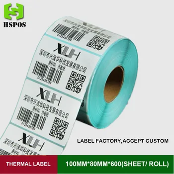 Mærkat mærkat 100mmx80mm 600pcs en rulle selvklæbende termisk printer papir udskrivning papel kan customized logo