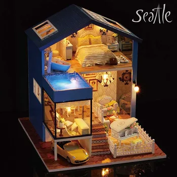 Møbler DIY Dukke Hus Wodden Miniatura Dukke Huse, Møbler Kit DIY Puslespil Samle Dukkehus Legetøj Til Børn gave A061