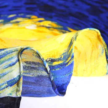 Mørke Blå Er Ægte Silke Tørklæde Til Damer Brand Designer Tørklæder Foråret Falder Van Gogh-Maleri-Pladsen Tørklæder Wraps 90*90cm