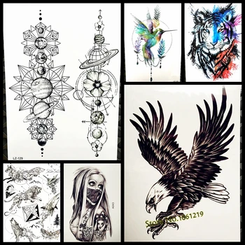 Mørke Eagle Krage Midlertidige Tattoo Klistermærker Kvinder, Mænd, Krop, Kunst Flash Tatoo Indsætte 21*15CM Falske Sort Vandtæt Tatoveringer Body ARt ARm