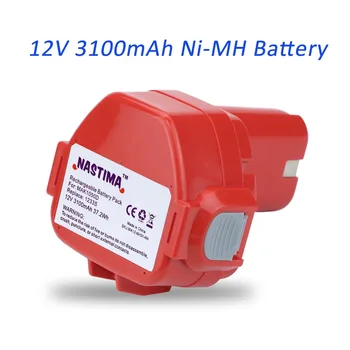 NASTIMA 12V 3100mAh Ni-MH Udvidet Batteri til Makita 1233/1234/1235/1235B/1235F/192696-2 Batteridrevet Instrumenta(Red)