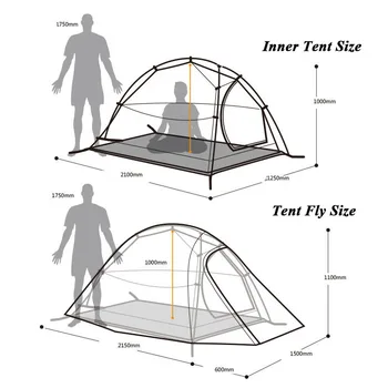 NatureHike Ultralet Vandtæt Udendørs Sæson 4 2 personers Telt 210T 20D Ternet Stof Telte Dobbelt-lag Camping Telt Ved DH