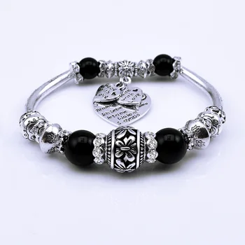 Naturlig sort onyx perler armbånd til kvinder, mænd smykker-armbånd gammel sølv heldig hjertet abacus vedhæng armbånd smykker