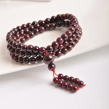 Naturlig Vin Rød Granat Sten 108 perler beaded strand armbånd tibetanske rosenkrans buddhismen bøn perler