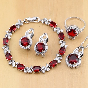 Naturlige 925 Sølv Smykker Red Zircon Hvid CZ Charme, Øreringe, Vedhæng Halskæde, Ring, Armbånd Smykker til Kvinder