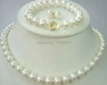 Naturlige AAA-9-10mm Hvid fashion shopping girl Ferskvands perlekæde og Armbånd & Øreringe Sæt perler smykker at gøre ZH0274