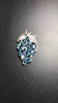 Naturlige blå topas sten vedhæng S925 sølv Naturlig gemstone Halskæde trendy Luksus drue string kvinder fine smykker