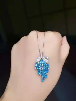 Naturlige blå topas sten vedhæng S925 sølv Naturlig gemstone Halskæde trendy Luksus drue string kvinder fine smykker