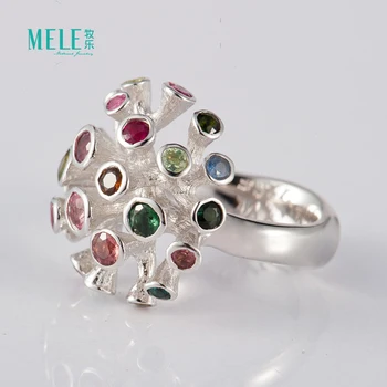 Naturlige farverige smykkesten sølv ring, turmalin, ametyst, citrin , specielle design, mode og populære, 21mm for hele størrelse