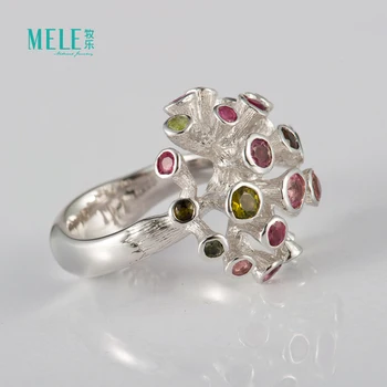 Naturlige farverige smykkesten sølv ring, turmalin, ametyst, citrin , specielle design, mode og populære, 21mm for hele størrelse