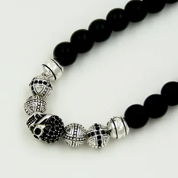 Natursten Obsidian Perler 925 Sterling Sølv Kors Perler, Kranium Perler, Halskæder, Thomas Style Beaded Halskæde Smykker til Mænd