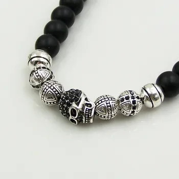 Natursten Obsidian Perler 925 Sterling Sølv Kors Perler, Kranium Perler, Halskæder, Thomas Style Beaded Halskæde Smykker til Mænd