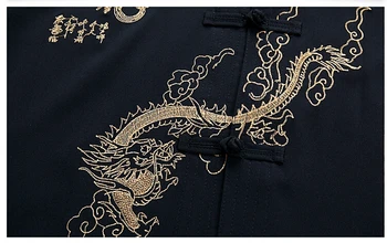 Navy Blå Broderi Dragon Kinesiske Mænd Kung Fu Passer Bomuld Wu Shu Uniform med Lange Ærmer Tai chi Sæt M L XL XXL XXXL MS010