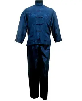 Navy Blå Kinesiske Mænd ' s Satin Kung Fu Passer Traditionelle Mandlige Wu Shu Sæt Tai Chi Ensartet Tøj Plus Størrelse S-XXXL MS002